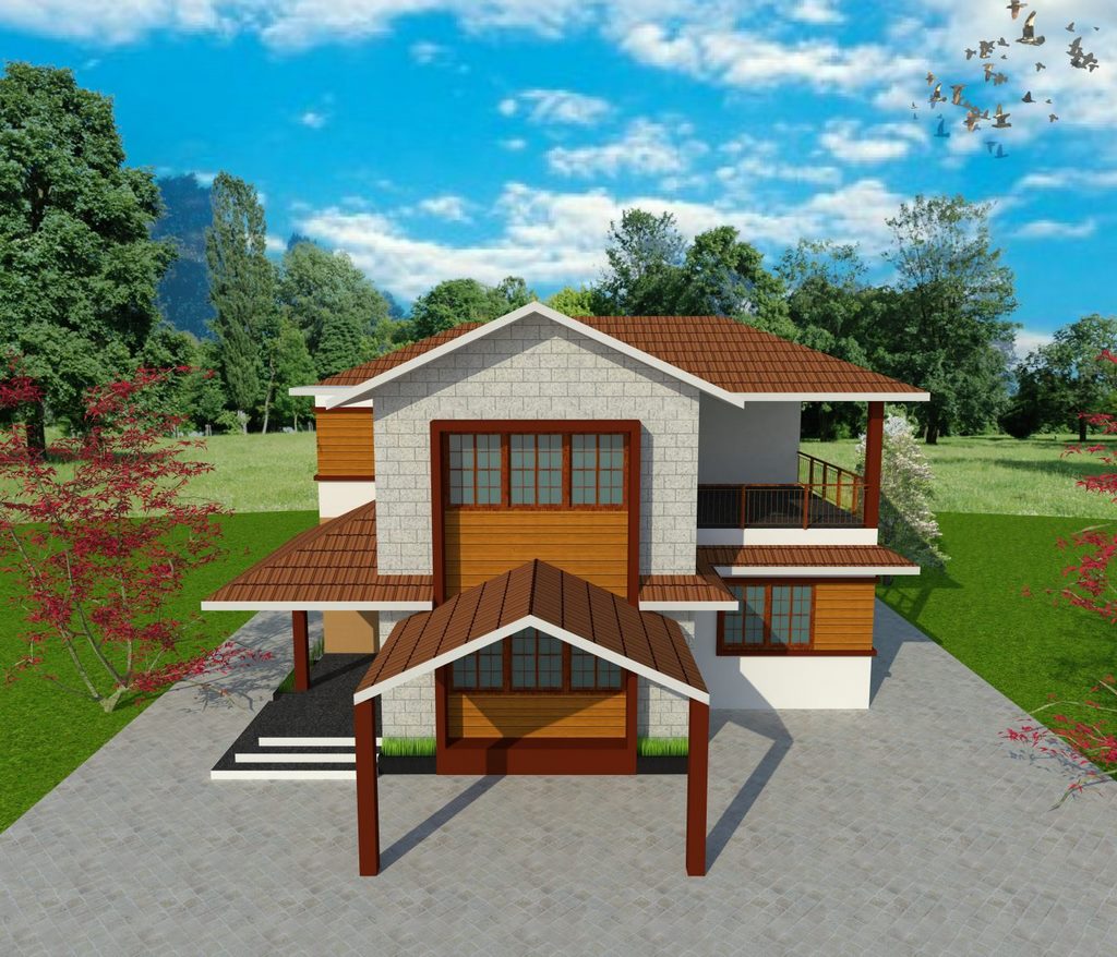 modern house with sloped roof